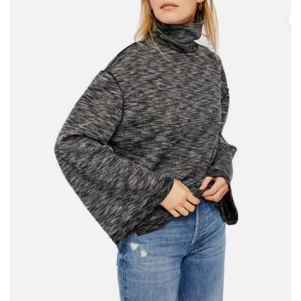 Free People Sunny Days Textured Knit Turtleneck Sweater Variegated Yarns Sz L